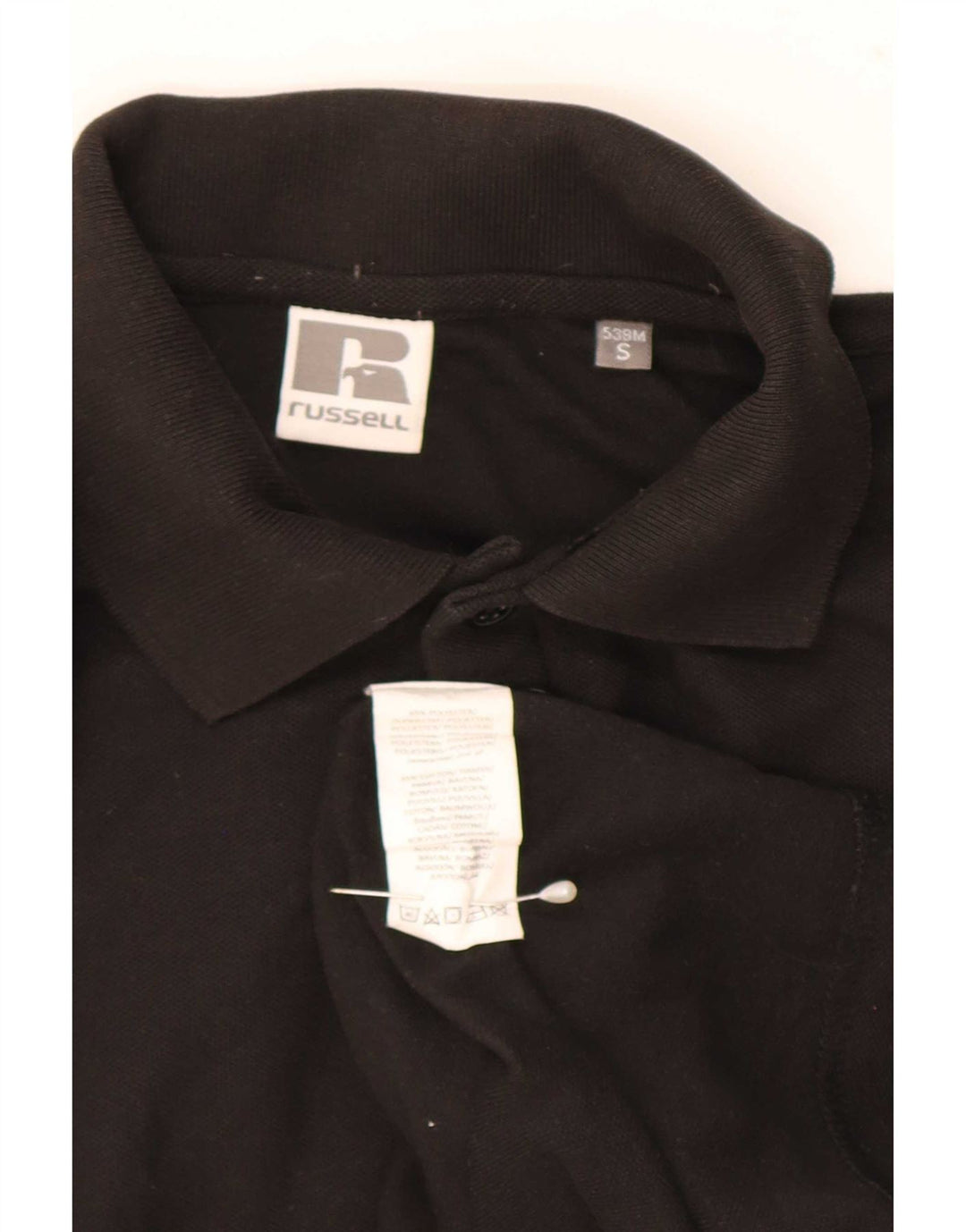 Tricou polo cu grafică pentru bărbați Russell Athletic, poliester negru mic