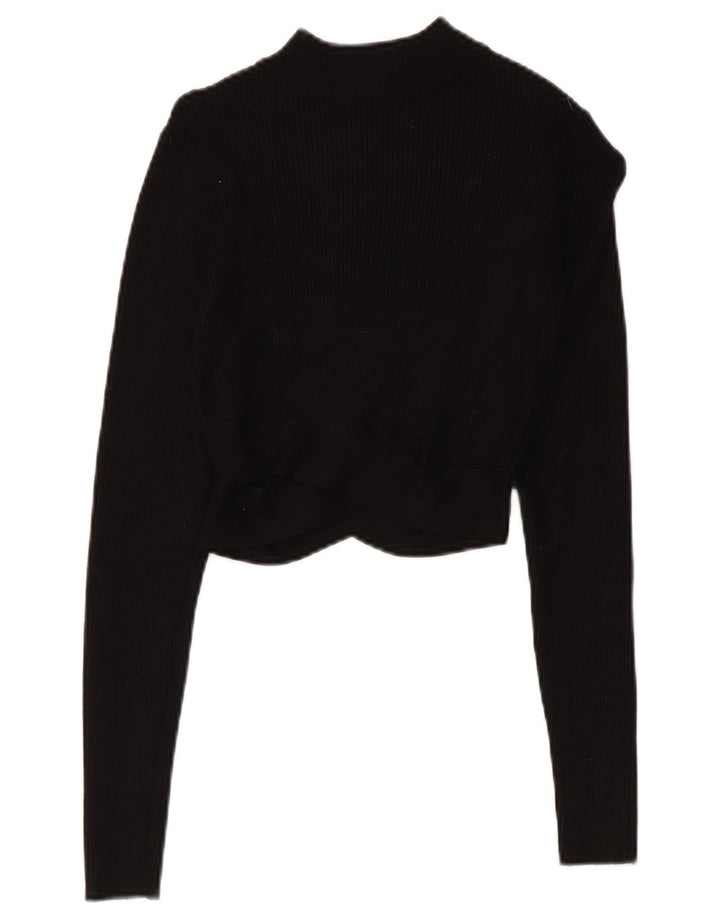 Crop Top pentru femei Zara cu mânecă lungă UK 8 mic, negru, viscoză