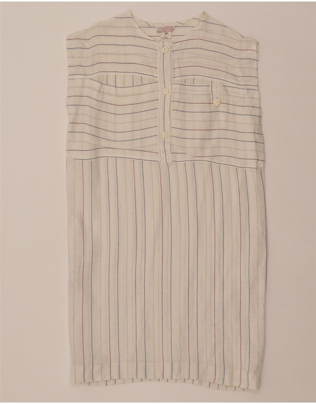 Rochie rochie fără mâneci pentru femei vintage IT 42 Medium Off White Striped