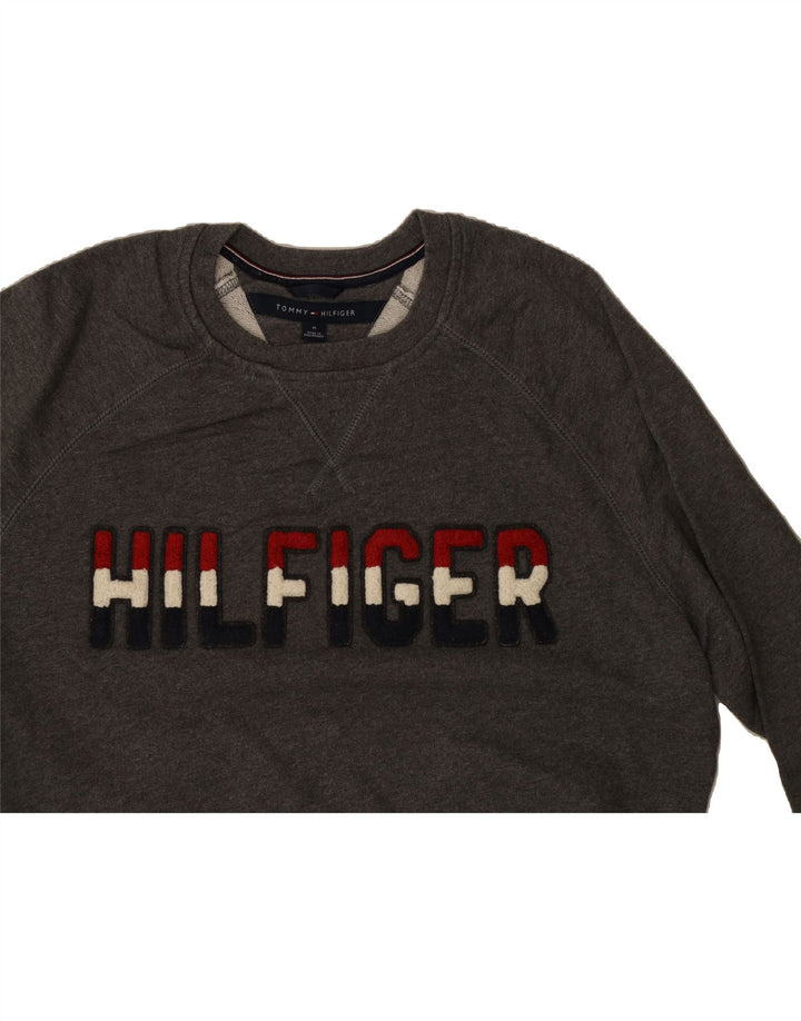 TOMMY HILFIGER Mens Graphic Sweatshirt Jumper Medium Grey Cotton Vintage Tommy Hilfiger and Second-Hand Tommy Hilfiger from Messina Hembry 
