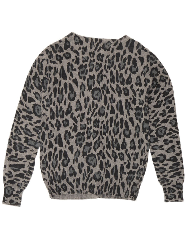 Pulover Cardigan pentru Damă Zara UK 12 Gri Mediu Bumbac Animal Print