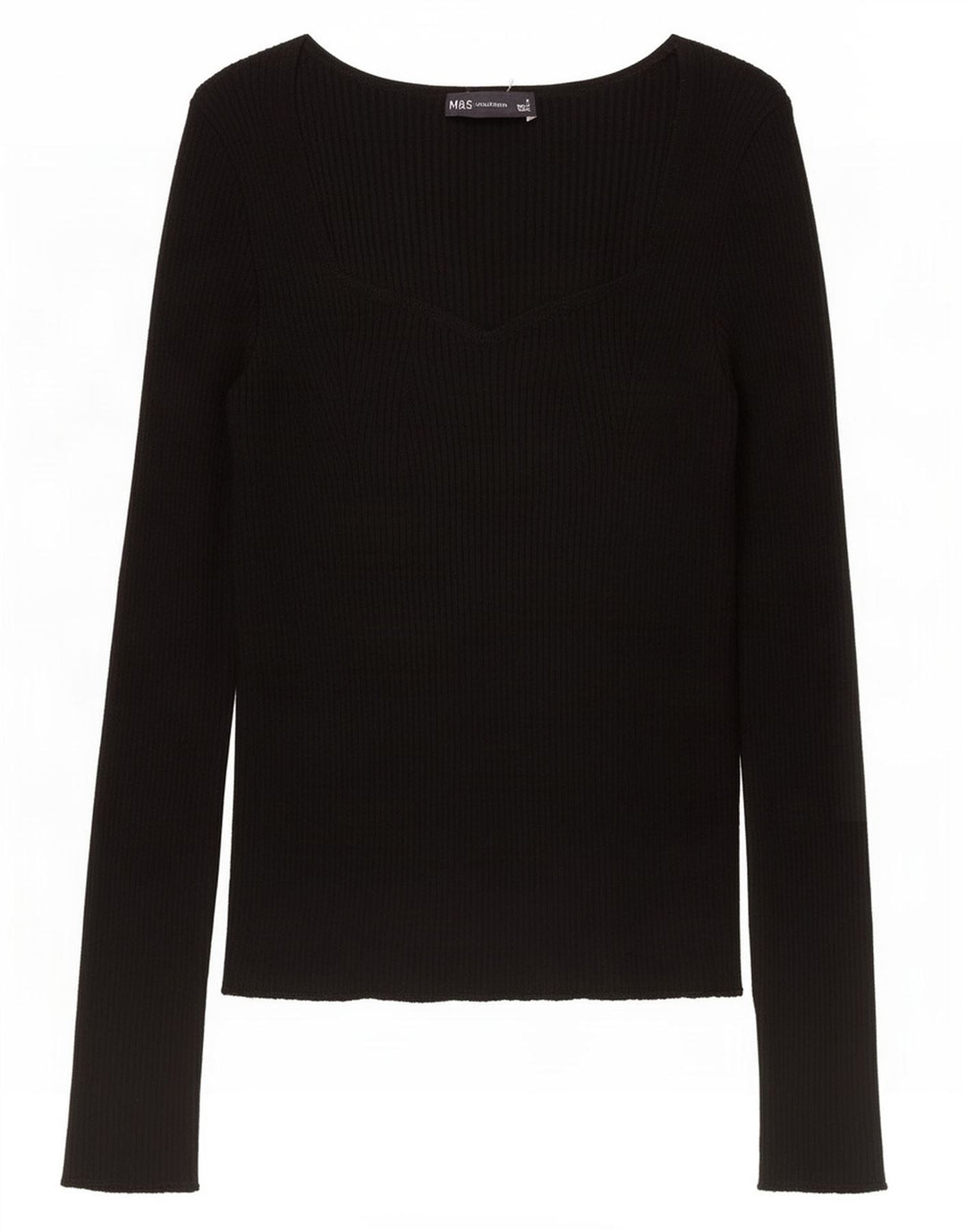 Top pentru femei Marks & Spencer cu mânecă lungă UK 8 mic, negru, viscoză