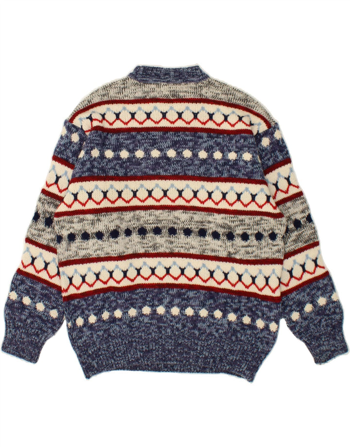 SEVRES Pulover pentru bărbați cu decolteu rotund IT 50 Medium Blue Fair Isle Lână