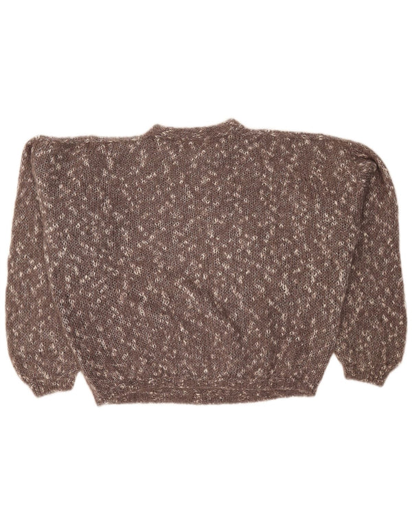 Pulover vintage pentru femei cu decolteu scurt, pulover UK 24 4XL maro pete