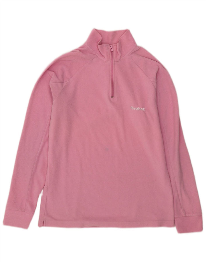 Jumper Reebok pentru femei, cu fermoar și gât, din fleece UK 16, mare, roz, poliester