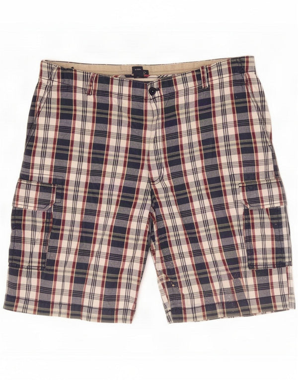 Izod Mens Cargo Shorts XL W38 Blue Plaid Cotton