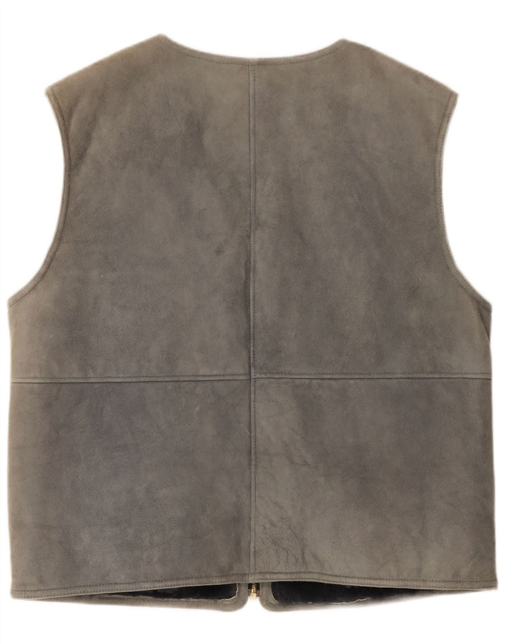 Gilet din shearling vintage pentru bărbați IT 54 2XL din piele gri