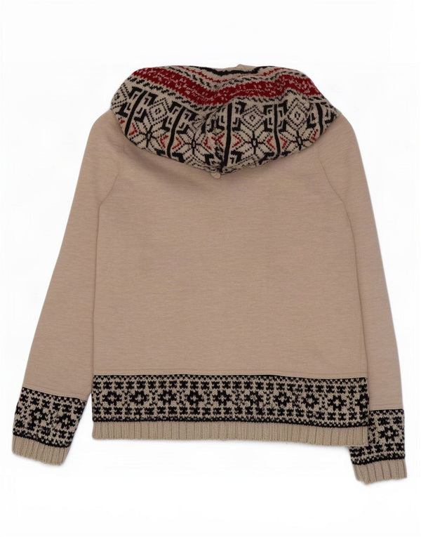 Pulover cardigan cu glugă Superdry pentru femei UK 18 XL Bej Fair Isle Acrilic