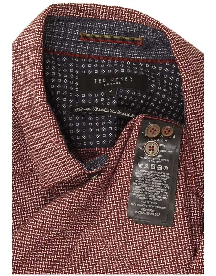 Cămașă Ted Baker pentru bărbați, cu croiala normală, mărimea 3, poliester geometric burgundy mediu
