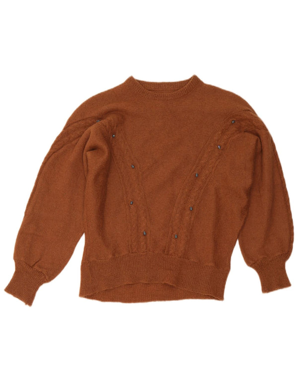 Pulover vintage pentru femei cu gât de barcă UK 14 mare maro