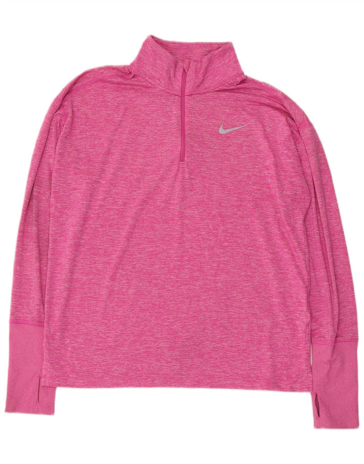 Top de trening Nike Dri Fit Zip Neck Pullover pentru femei UK 14 Roz mediu