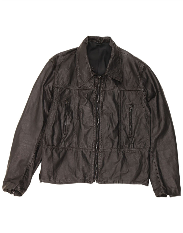 Jachetă de piele vintage pentru femei UK 18 XL din piele neagră