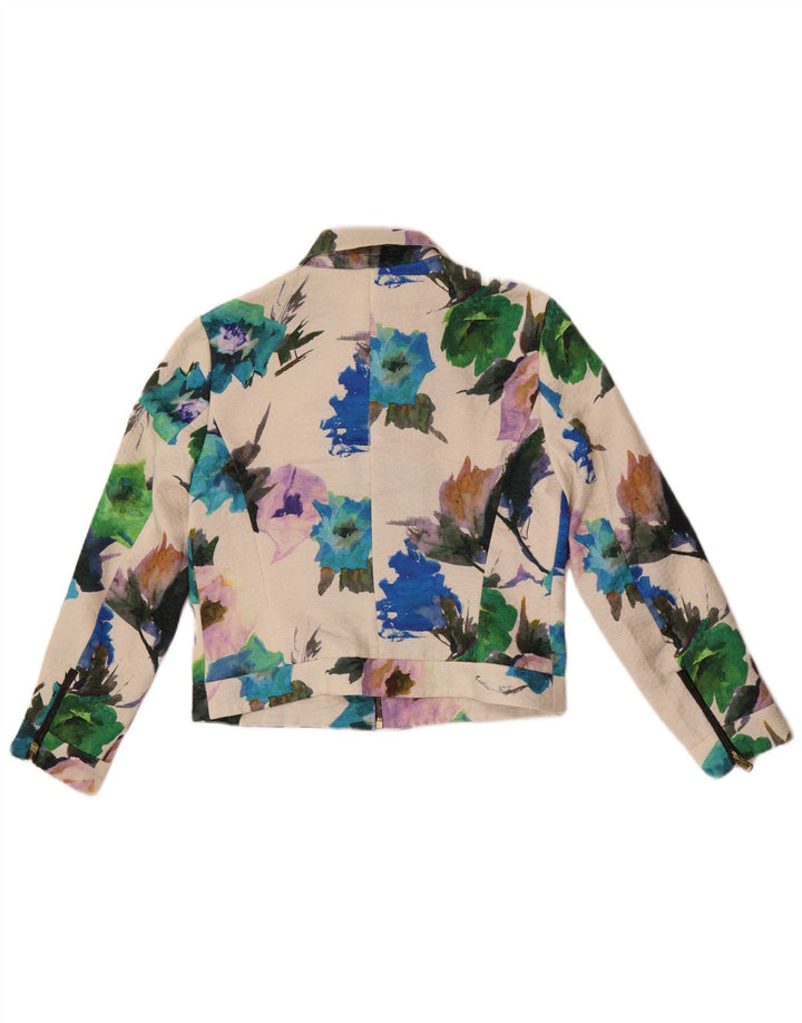 Jachetă Zara pentru femei Crop Blazer UK 14 Medium White Floral Poliester