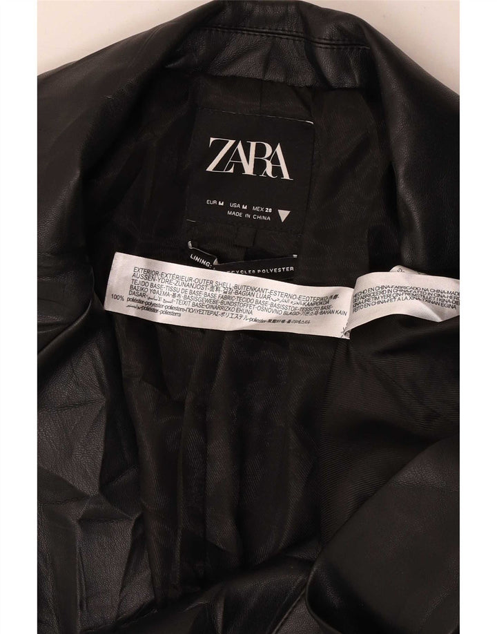 Jachetă Blazer din piele artificială cu 2 nasturi Zara pentru femei UK 14 Medium Black Classic