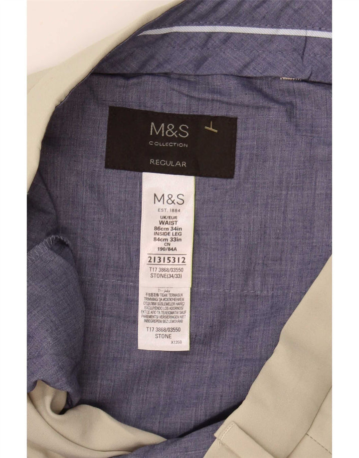 Pantaloni de costum obișnuiți pentru bărbați Marks & Spencer L34 L33 poliester bej