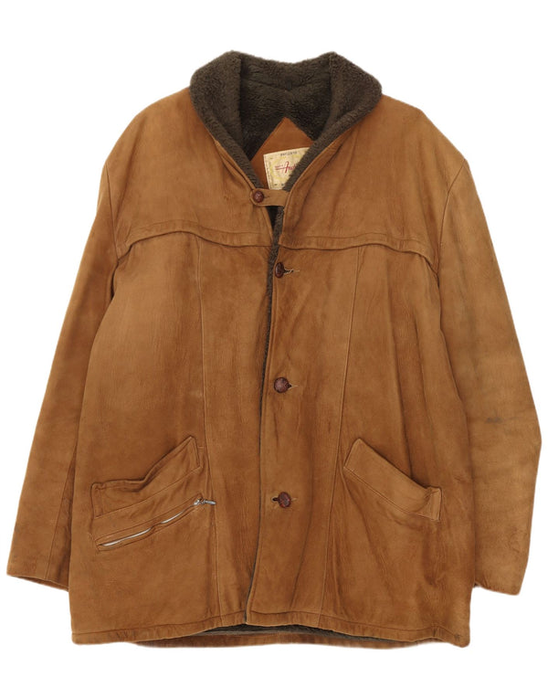 Jachetă vintage pentru bărbați din shearling UK 38 maro mediu