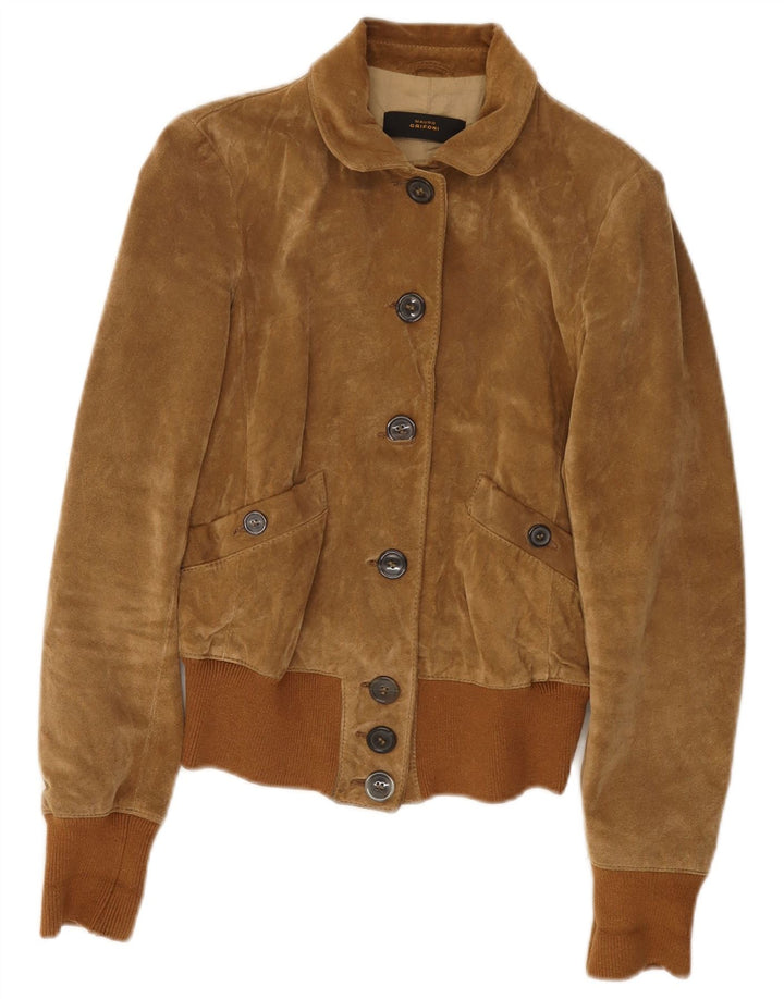 MAURO GRIFONI Bomber de piele intoarsa pentru femei IT 42 Medium Brown Leather