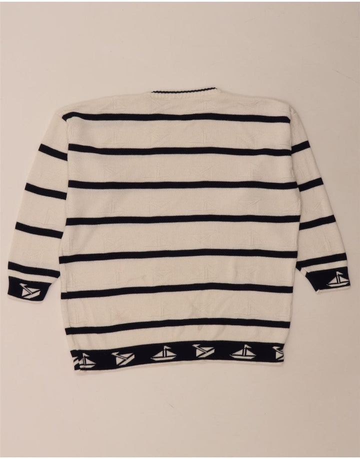 Pulover VINTAGE pentru bărbați, cu gât roșu, cu dungi mari, albe