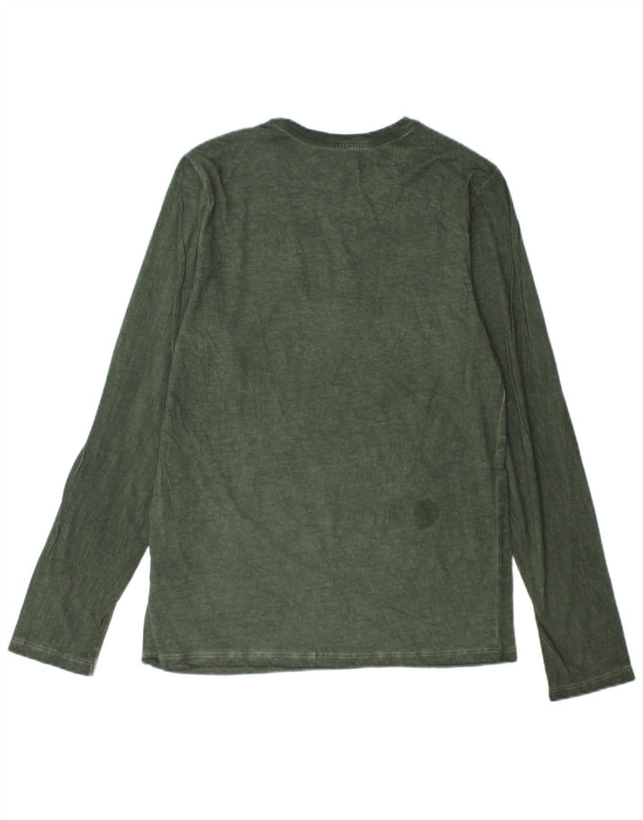 BENETTON Top grafic pentru bărbați cu mânecă lungă din bumbac verde mic