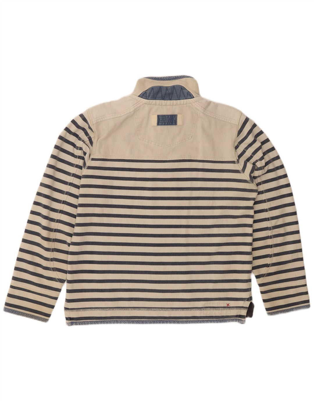 FAT FACE Hanorac pentru bărbați, cu fermoar, cu gât, pulover mic, bumbac cu dungi alb