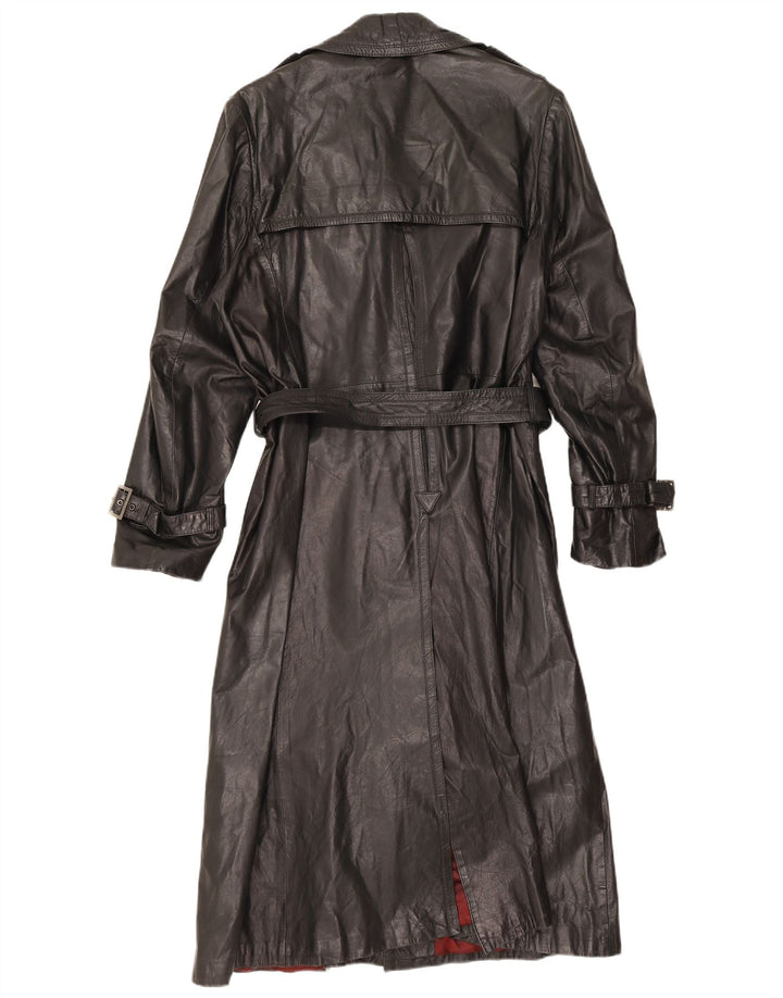 Palton din piele vintage pentru femei la dublu piept IT 48 XL negru
