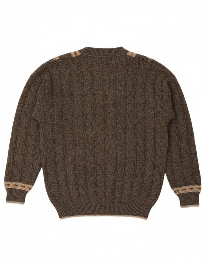 Noba 1950 Pulover cu decolteu în V pentru bărbați IT 52 Lână geometrică mare kaki