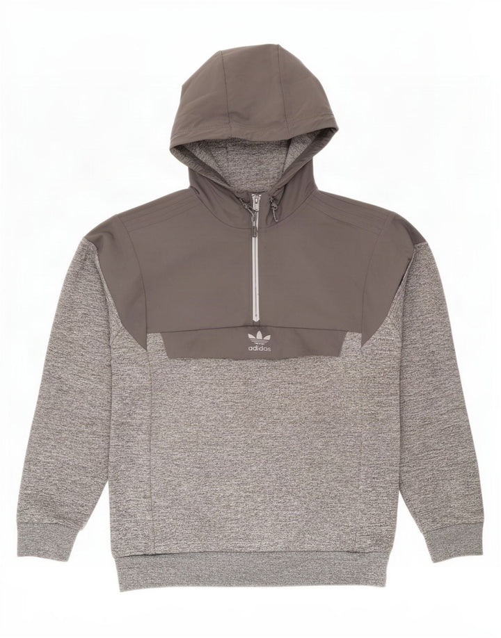 Pulover cu glugă pentru bărbați Adidas, cu fermoar, gri mediu, poliester
