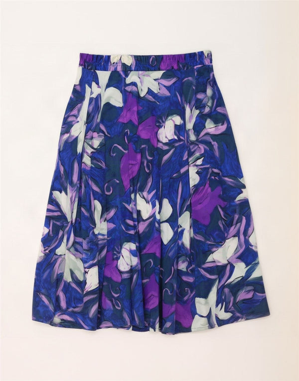 Fusta plisată vintage pentru femei UK 18 XL W38 Blue Floral Nylon