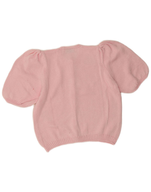 Cardigan vintage cu mânecă scurtă pentru femei UK 14, mare, roz, floral