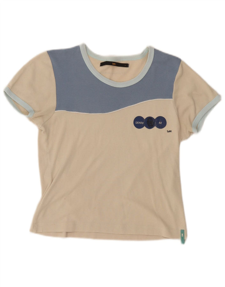 Tricou crop pentru femei Lee UK 16, mare, bej, bloc de culoare