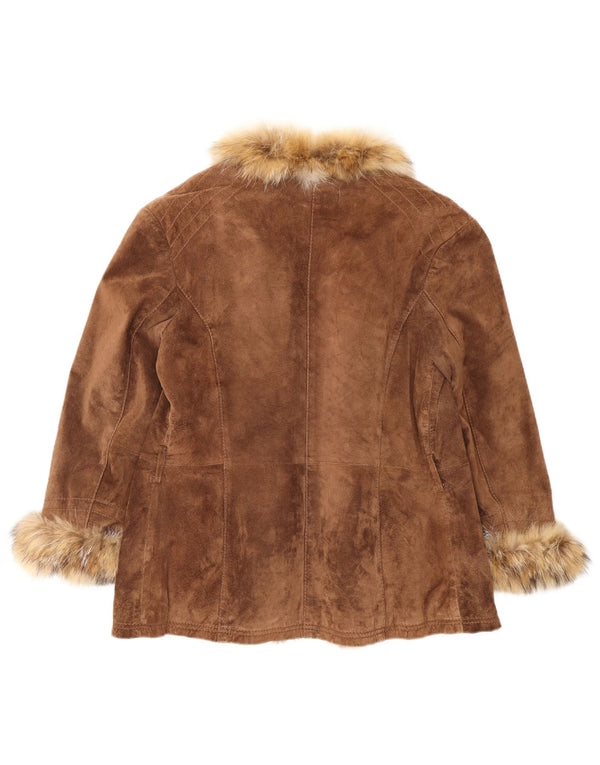 Jachetă de căprioară deschisă pentru femei VINTAGE IT 46 din piele maro mare