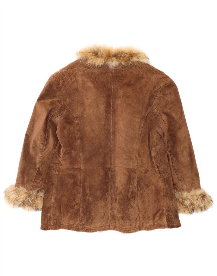 Jachetă de căprioară deschisă pentru femei VINTAGE IT 46 din piele maro mare