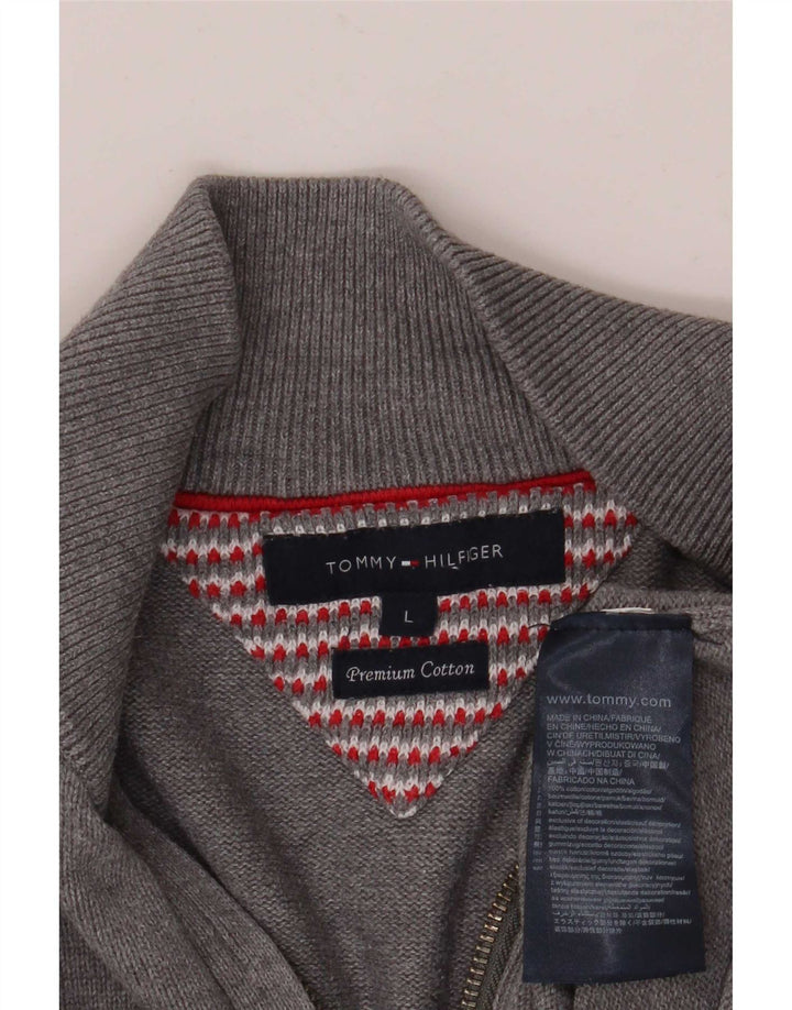 Pulover pentru bărbați Tommy Hilfiger, cu fermoar și gât, bumbac mare, gri