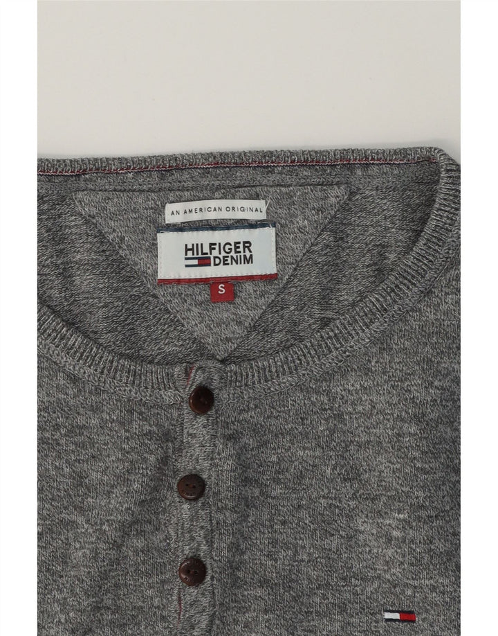 TOMMY HILFIGER Mens Button Neck Jumper Sweater Small Grey Flecked Cotton Vintage Tommy Hilfiger and Second-Hand Tommy Hilfiger from Messina Hembry 