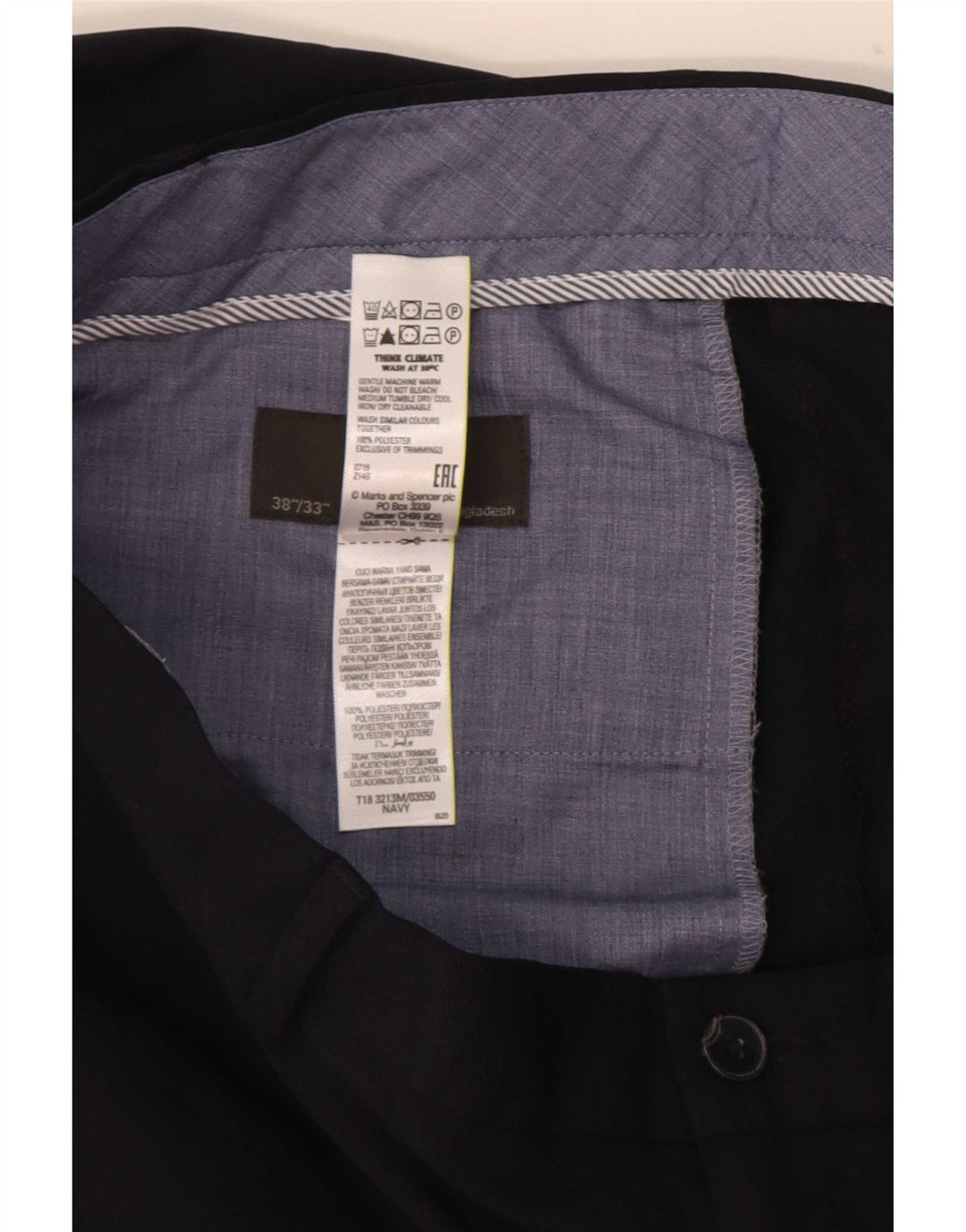 Pantaloni chino pentru bărbați Marks & Spencer, cu ajustare normală, L38 L33, poliester bleumarin