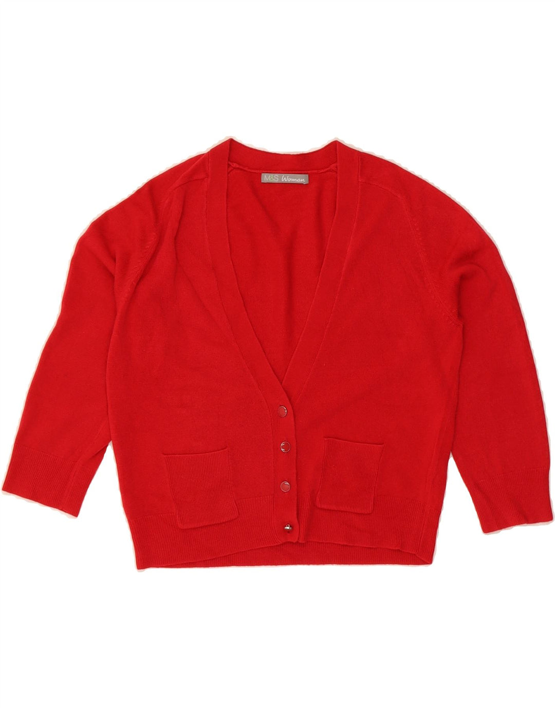 MARKS & SPENCER Womens Cardigan Sweater UK 12 Medium Red Acrylic Vintage Marks & Spencer and Second-Hand Marks & Spencer from Messina Hembry 