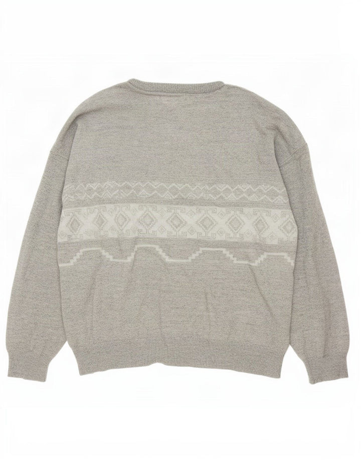 Pulover vintage pentru bărbați, cu gât de barcă, XL, gri geometric