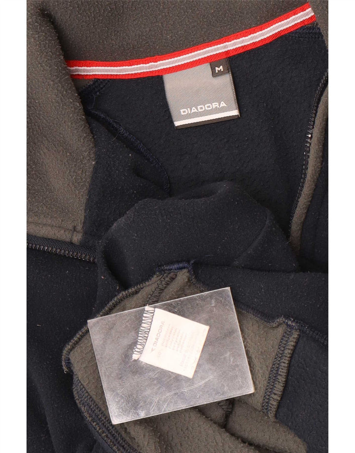 Pulover din lână Diadora pentru bărbați, cu fermoar și gât, din poliester color block, albastru bleumarin mediu