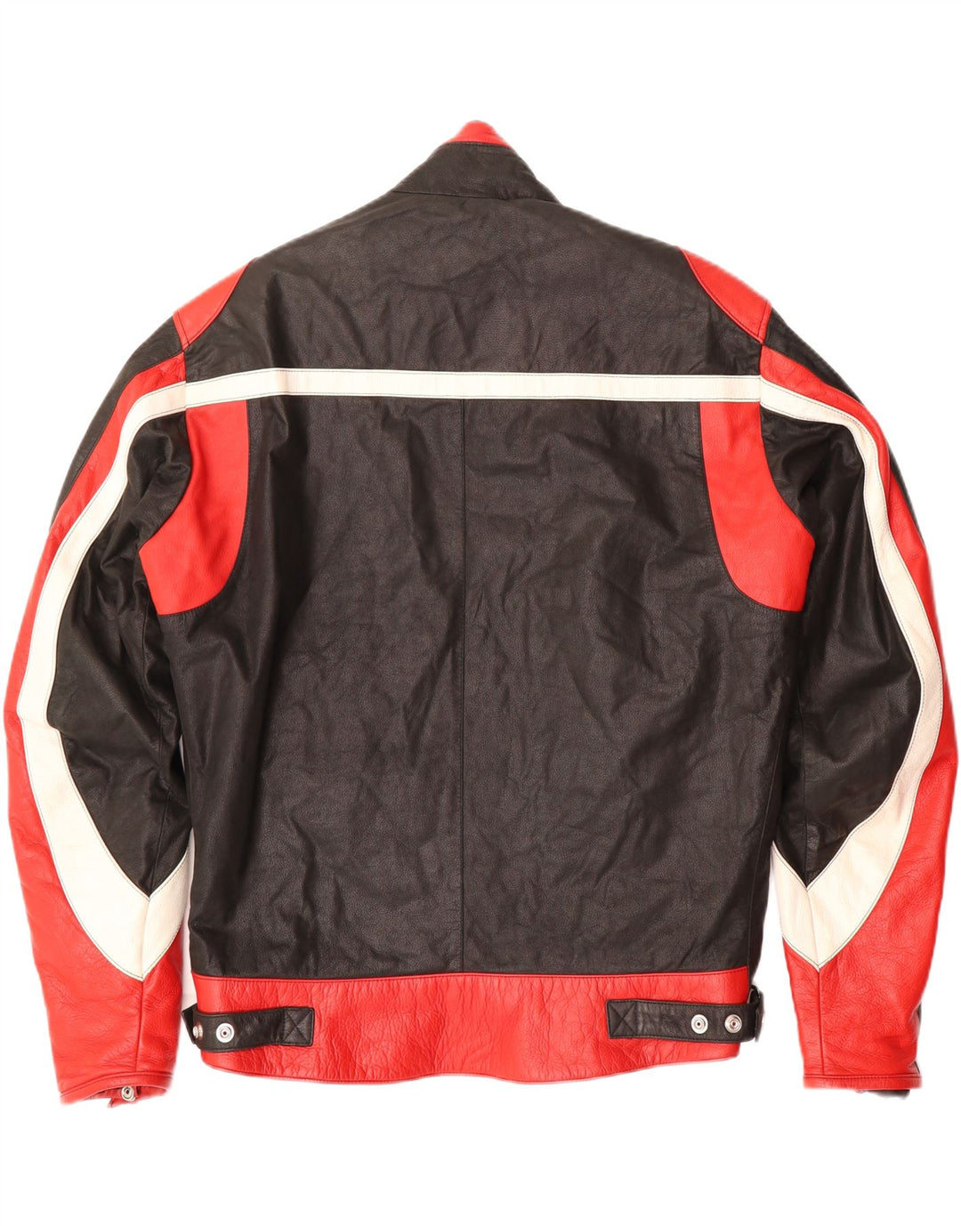 KUZU Mens Leather Racer Jacket IT 50 Large Black Colourblock Leather Vintage Kuzu and Second-Hand Kuzu from Messina Hembry 