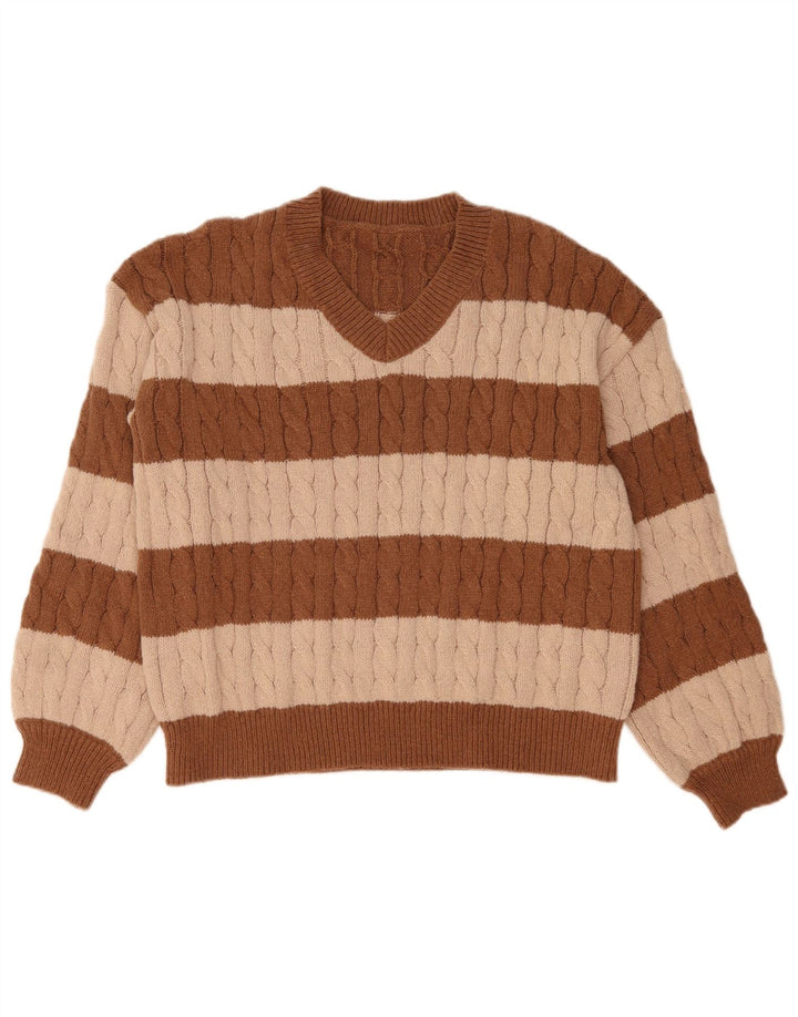 SHEIN Pulover cu decolteu în V pentru femei UK 14 Maro mediu Colorblock