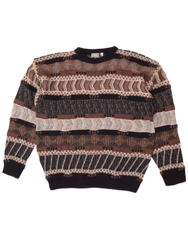 Pulover vintage pentru bărbați cu gâtul turnat 2XL maro cu dungi acrilice