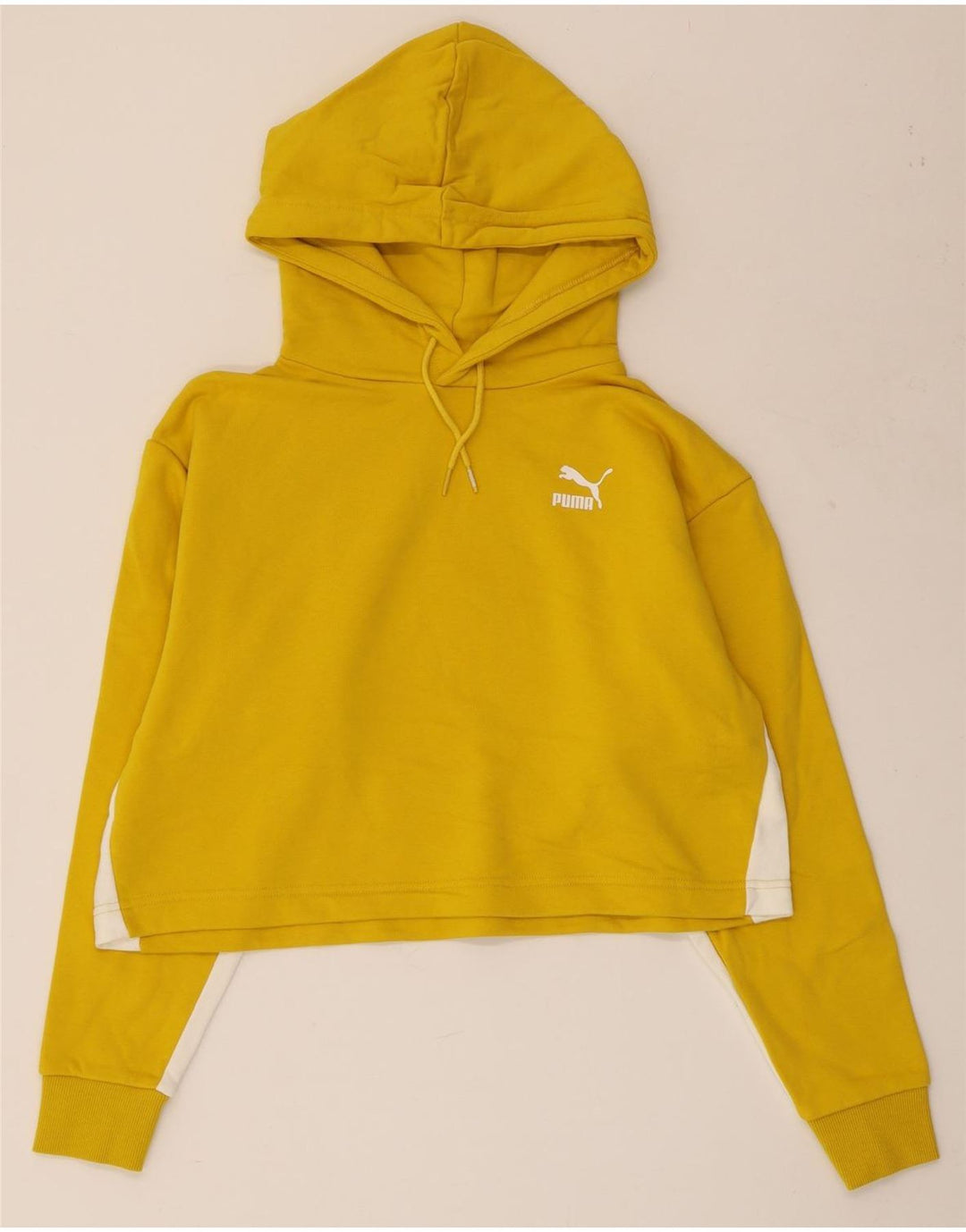 Pulover PUMA Crop Oversized Hoodie pentru femei UK 10 Small Yellow Colorblock