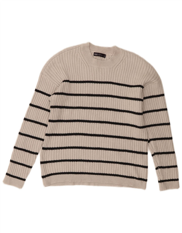 Pulover pentru femei Marks & Spencer cu decolteu triplu UK 14 Medium Gri cu dungi