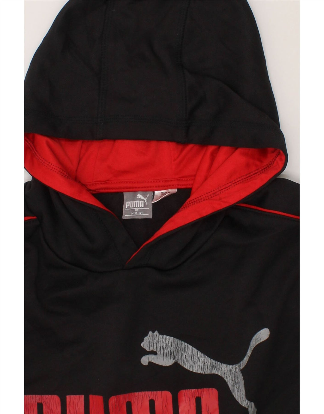 PUMA Boys Graphic Hoodie Jumper 10-11 Years Medium Black Polyester Vintage Puma and Second-Hand Puma from Messina Hembry 