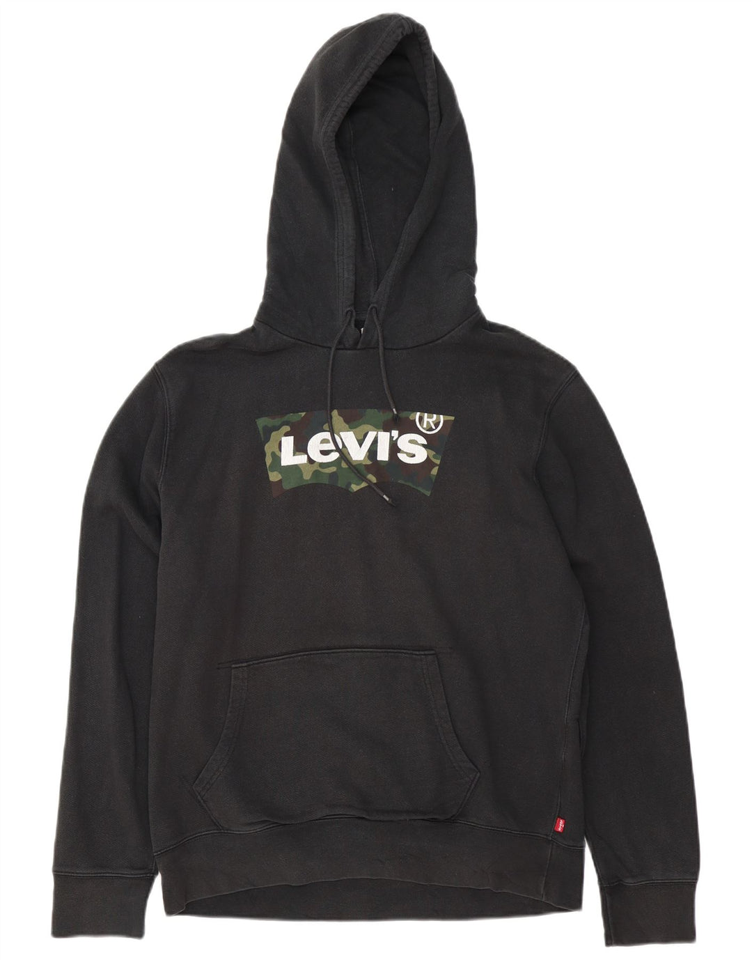 Pulover Levi's pentru bărbați cu capota cu grafică, bumbac mediu negru