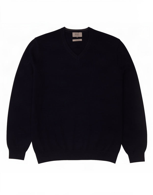 Pulover pentru bărbați Marks & Spencer, cu decolteu în V, XL, bumbac bleumarin