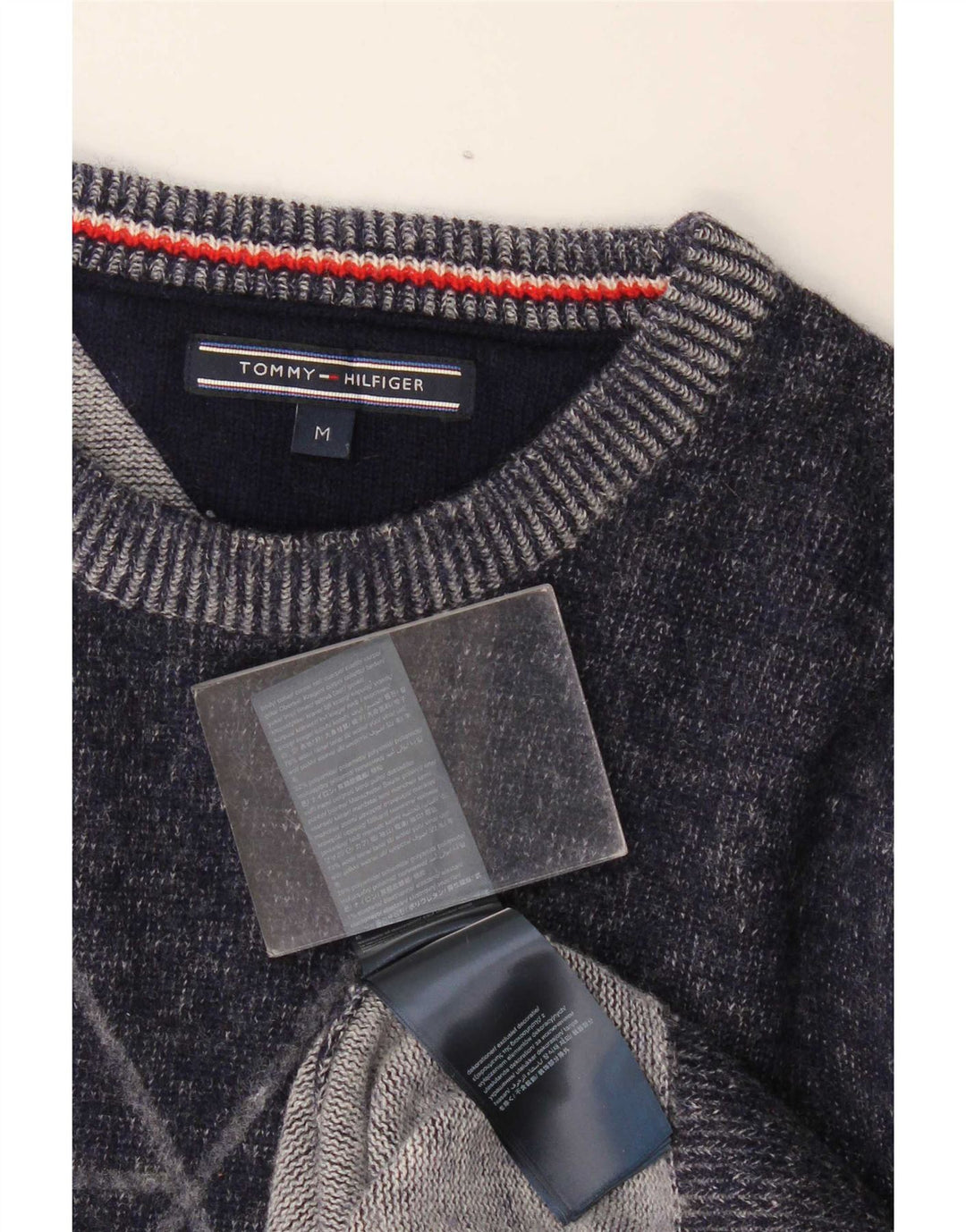 Pulover Tommy Hilfiger pentru bărbați, cu grafică, cu decolteu, lână, albastru bleumarin