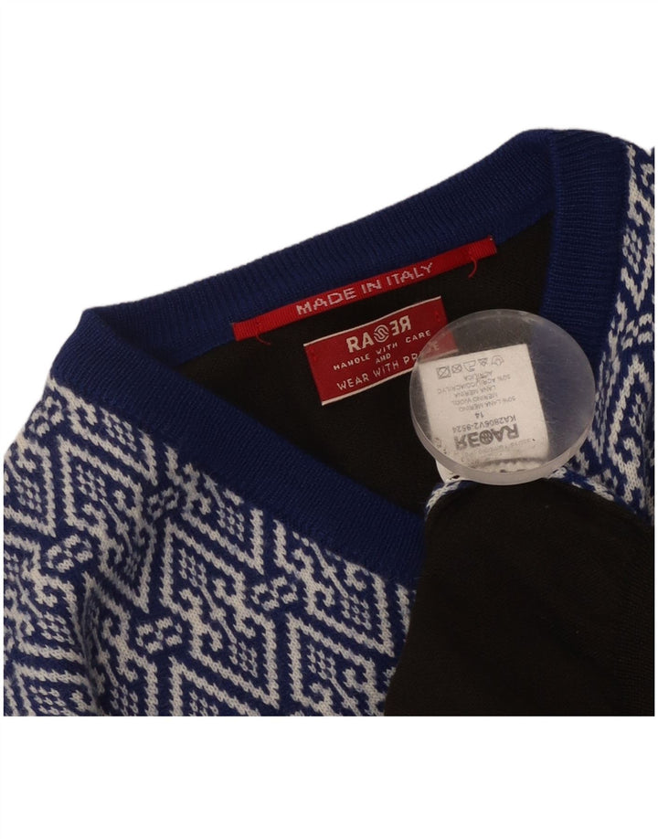 Pulover vintage pentru femei cu decolteu în V UK 14 Medium Multicolor Patchwork