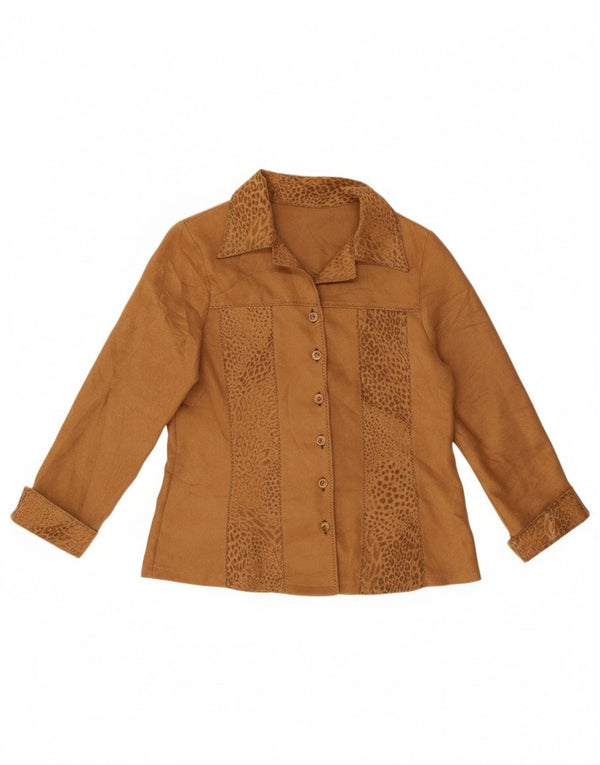 Bluză de cămașă vintage pentru femei UK 14, maro mare, imprimeu cu animale din poliacrilic