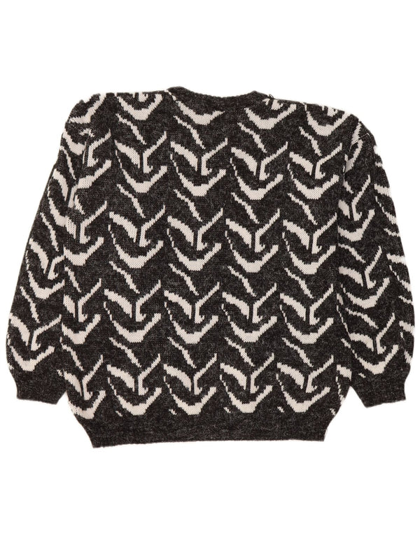 Pulover vintage pentru femei cu decolteu triplu UK 16 mare negru geometric